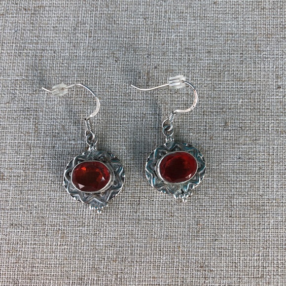Silver with Orange Stone Earrings - 925 Silver - Picture 1 of 10